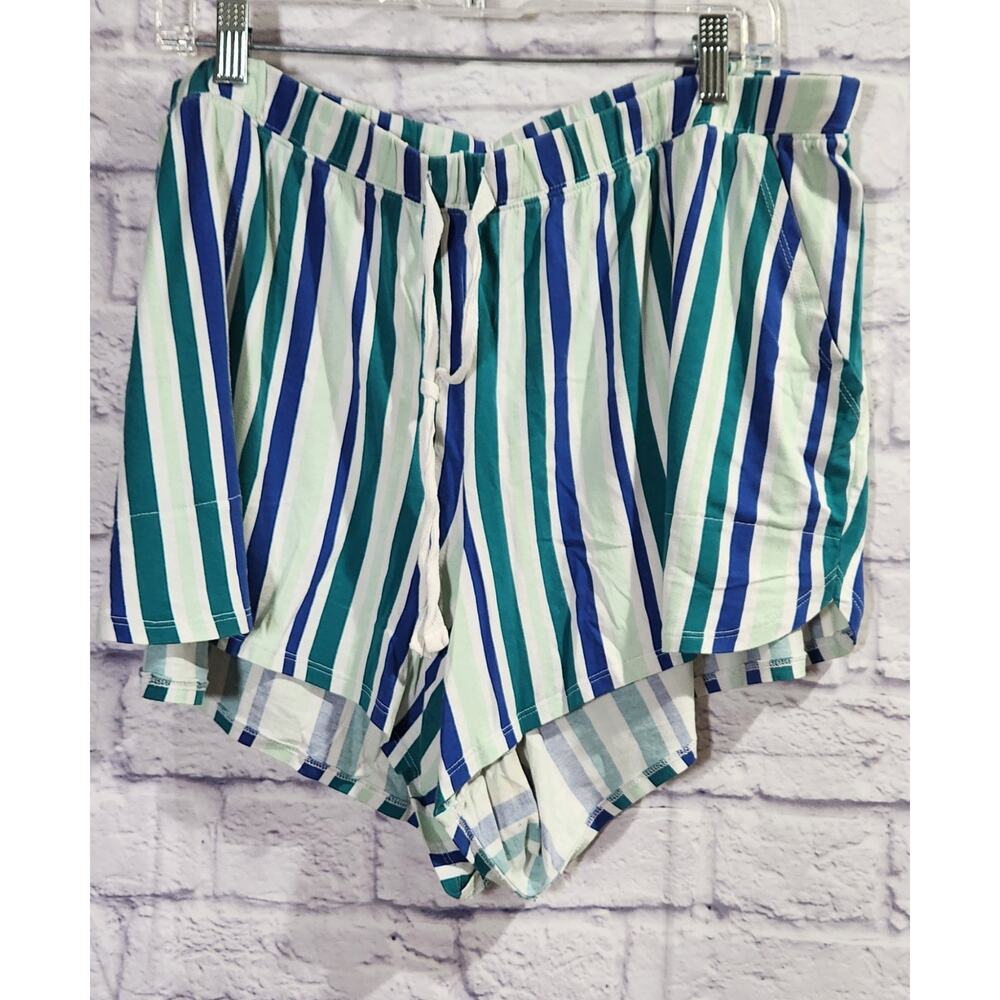 Sleep By Cacique Blue Green Striped Pull On Shorts 18 20 Lightweight Soft